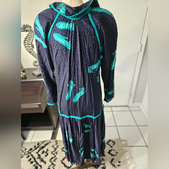 VTG 80s! Jeanne Marc "pumps and bows" Turquoise and Navy Dress Medium Size 8-10 - Picture 4 of 6